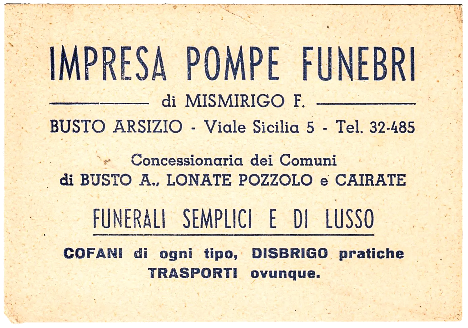 Pompe funebri Mismerigo: concessionaria dei comuni di Busto Arsizio, Legnano, Castellanza, Gallarate, Lonate Pozzolo e Cairate